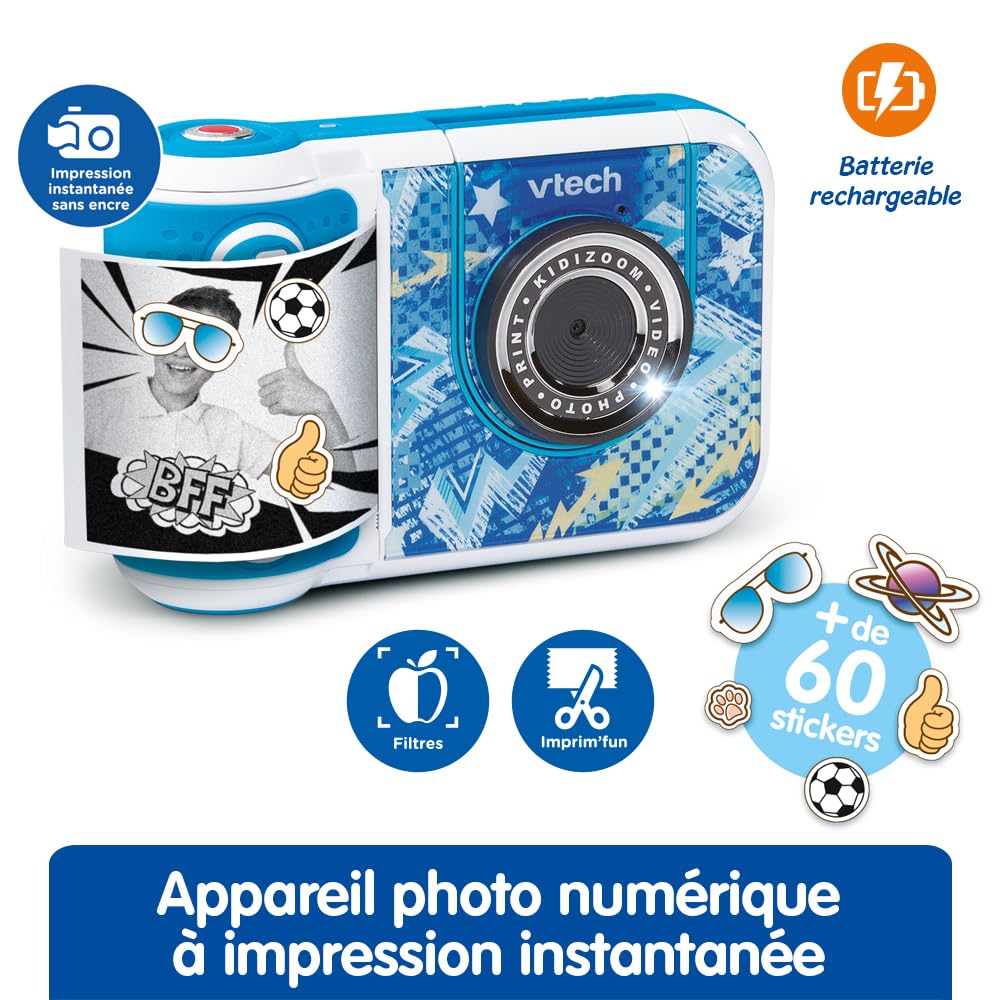 VTech - KidiZoom Print Cam Graffiti - Appareil Photo Instantané Enfant, Impression sans Encre, Selfie, Vidéo HD - Écran Couleur et Activités Créatives - Cadeau Enfant Dès 5 Ans - Contenu en Français