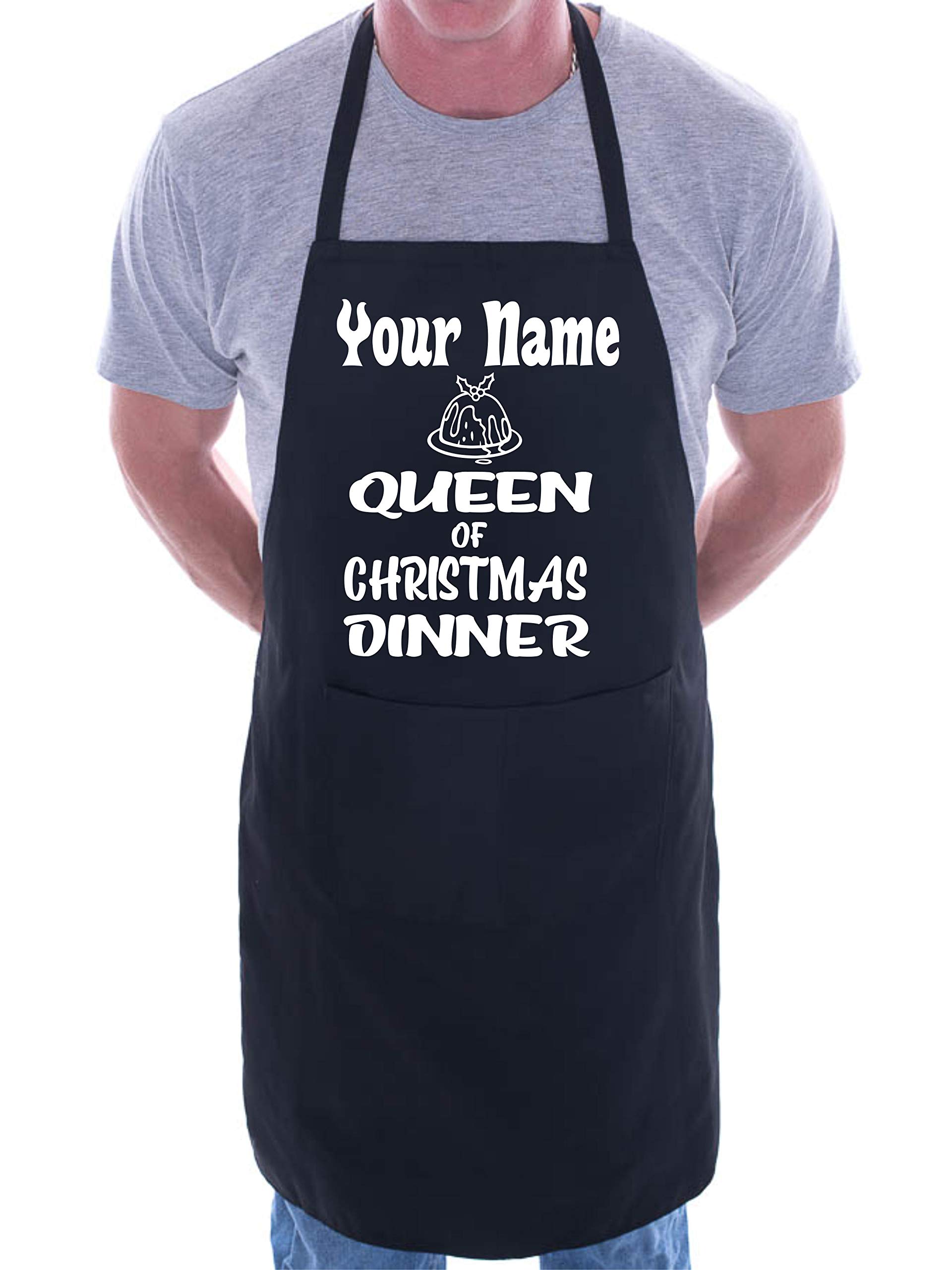Print4U Your Name Queen Of Christmas Dinner Personalised Chef BBQ Apron Black