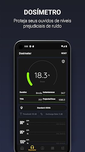 Decibel X - Sonómetro, Medidor de Som, Decibelímetro (dBA, dBC), Dosímetro (normas NIOSH, OSHA)