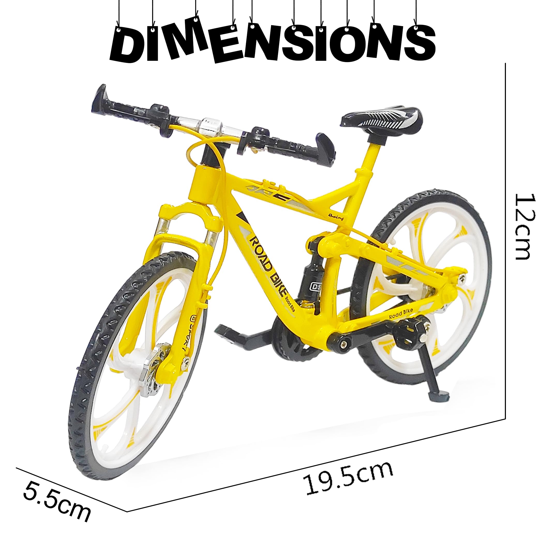 VGRASSP 1:8 Scale Die Cast Street Bicycle Toy for Kids - The Alloy Metal Off-Road Decorative Showpiece Realistic Design Bike Features Moveable and Rotating Handle, Suspension, Wheels, Pedals (Yellow) 1