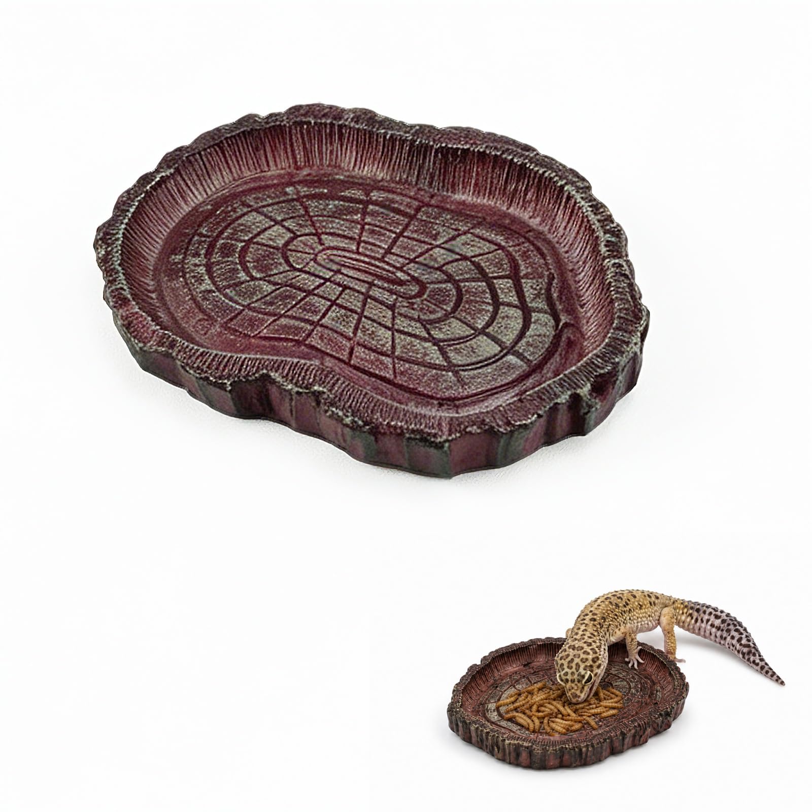 MultiValue Small Shallow Tortoise Water Bowl, Resin Wood Grain Reptile Water Bowl Reptile Feeding Dish for Small Turtles Lizards Geckos (B)