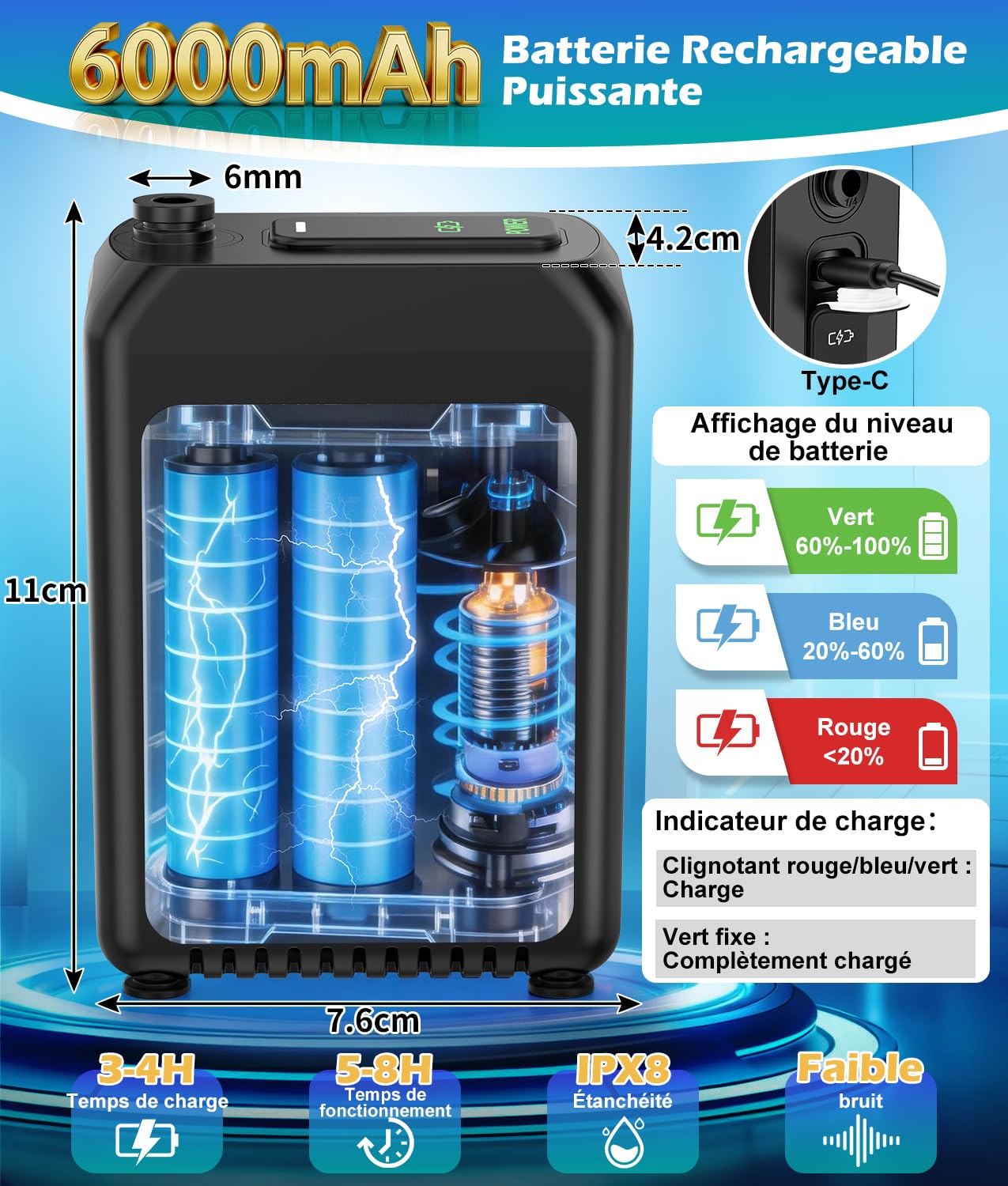 WADEO Système de Brumisation Portable, Système de Refroidissement Extérieur avec Pompe Rechargeable 6000mAh, Tuyau 8M et 8 Buses en Laiton, Brumisateur pour Camping, Terrasse, Jardin et Sport