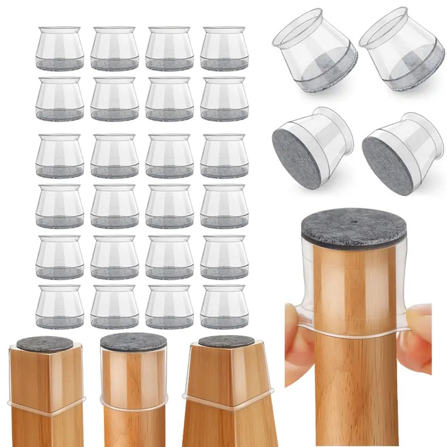 Flosfjylo Transparent 32Pcs Chair Leg Floor Protectors, Silicone Chair Leg Caps With Felt Pads, Chair Leg Caps, For Hardwood/Tile Floors