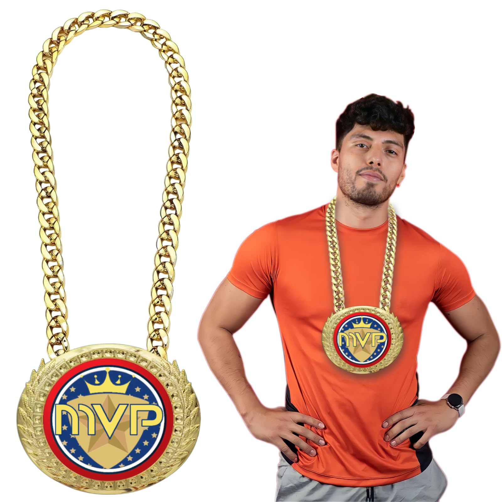 Donrime 6" MVP Champion Medal Necklace - Gold Sports Award Trophy for Baseball, Basketball, Football, Soccer, and Volleyball Competitions - Perfect