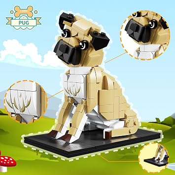 KAZI Adorable Dogs Building Toy Set,Dog Gifts for Animal-Lovers,Ideas Pug Dog Building Set for Girls & Boys,Creative Buildable Toys for Kids 8 and Up,Party Favors,Birthday Gifts,Easter Basket Stuffers