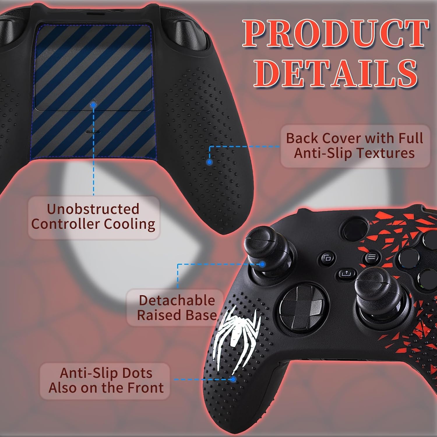Anti-Slip Controller Skin Kit, with 2 Thumb Grip Cover & 2 Elevated Base, Silicone Controller Case with Textured Grip for Xbox Series S/X