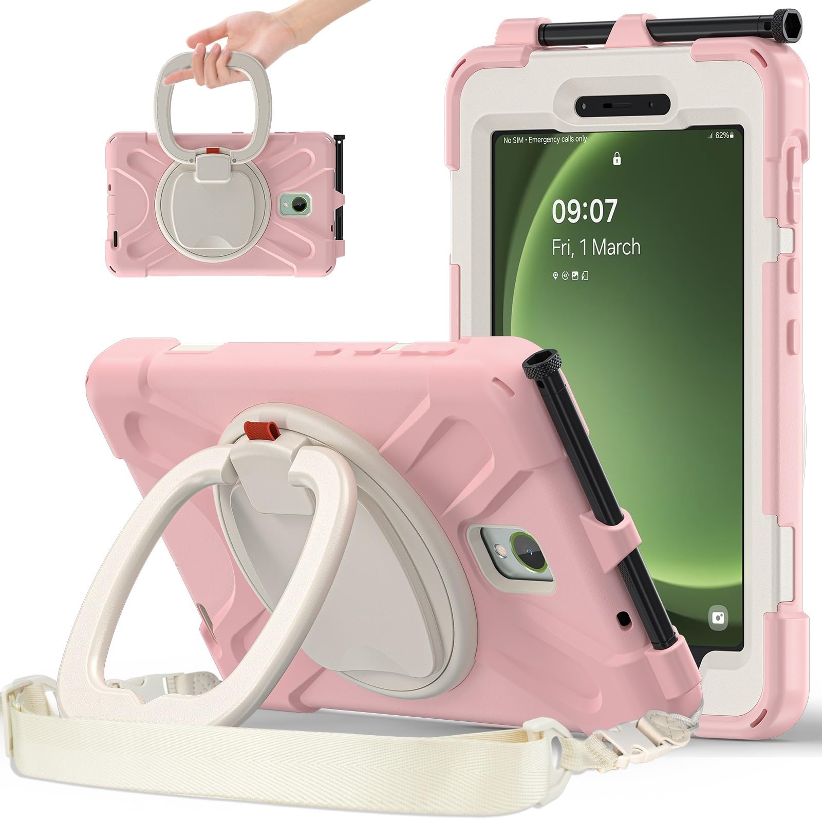 Funda Samsung Galaxy Tab Active 3 antigolpes con correa ergonómica color rosa 8