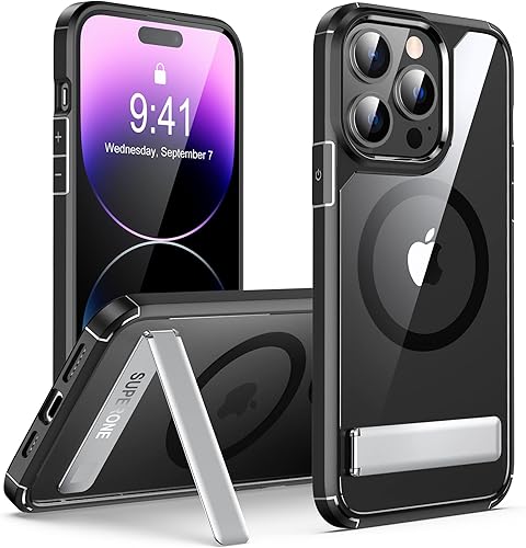 Miniatura 9 de SUPERONE Funda MagSafe para iPhone 14 Pro con soporte, funda magnética para teléfono con soporte delgado ajustable y parte trasera de policarbonato