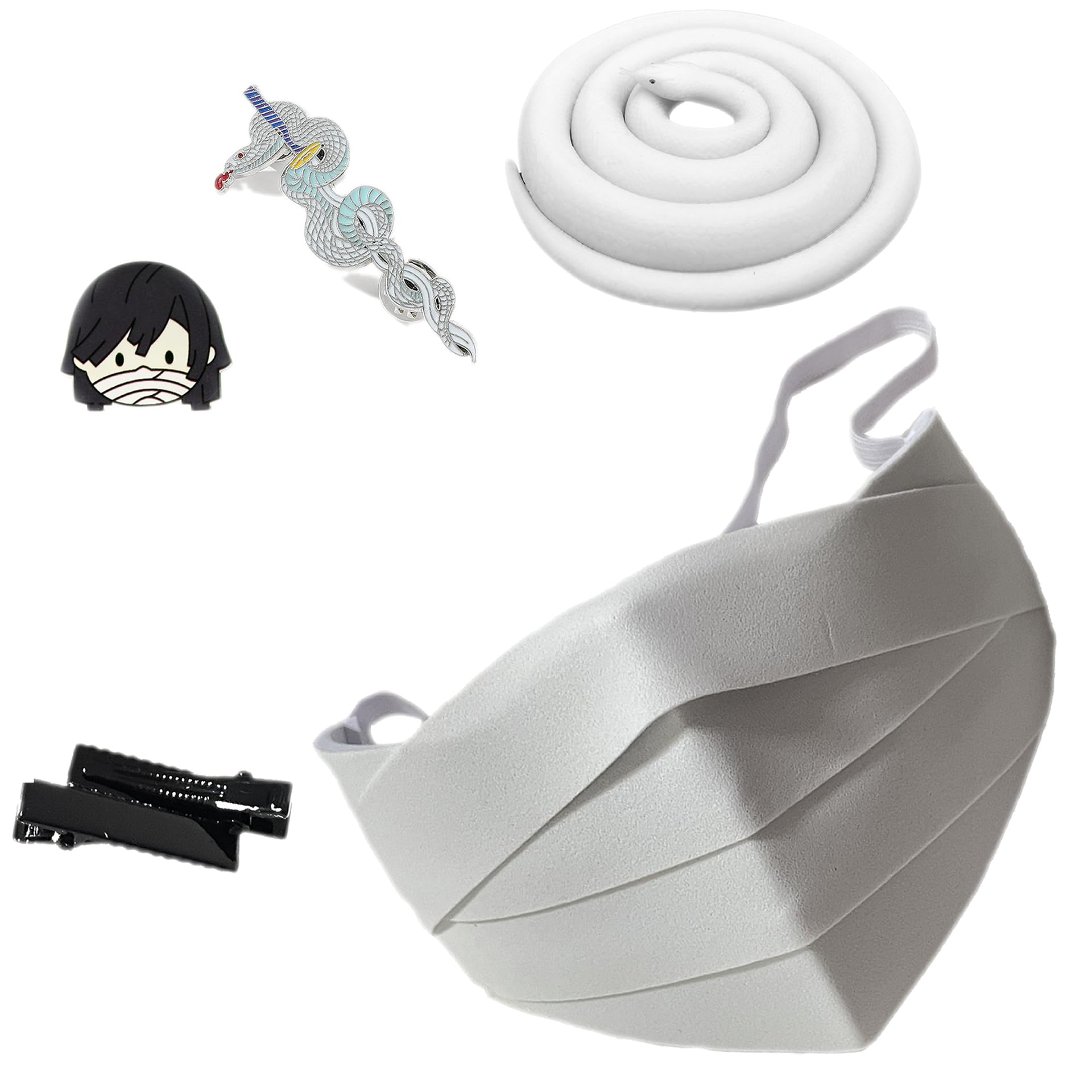 P1PSZ Iguro Obanai Mask and Badge Anime Iguro Obanai Cosplay Snake Shaped Plush Iguro Prop Accessories