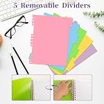 Lined Spiral Journal Notebook, 300 Numbered Pages A5 Size 5 Subject Notebooks College Ruled with Tabs and Removable Dividers, 100GSM Thick Spiral Ruled Lined Writing Journal, Hardcover Leather Notebook for Work, School (Purple)
