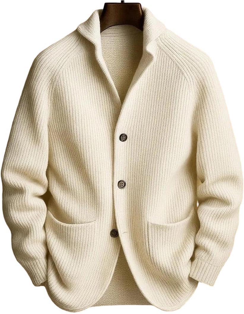 Men's Cardigan Sweater Spring Fall Turn-Down Knitwear Solid Long Sleeve Top