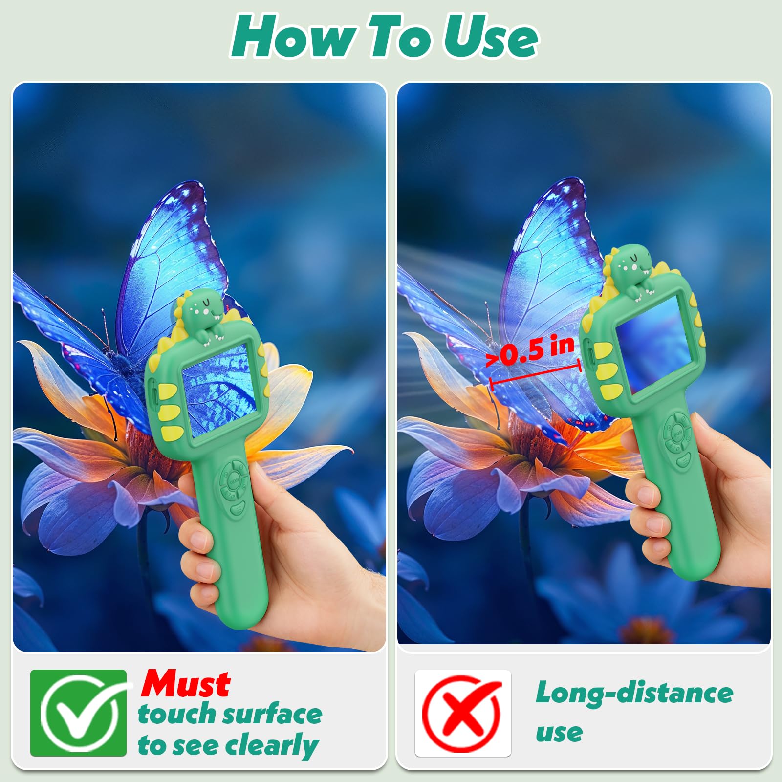 Microscope for Kids Gifts Toys Science, Mini Handheld Digital Pocket Microscope Requiring Direct Surface Contact, Educational STEM Toy for Boys Girls Ages 8–12, Christmas Birthday Gift Idea