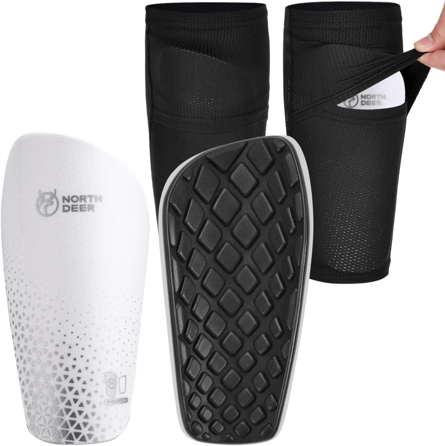 Kids Adults Football Shin Guards incl. Sleeves with Optimized Insert Pocket - Protective Shin Pads for Boys Girls Men