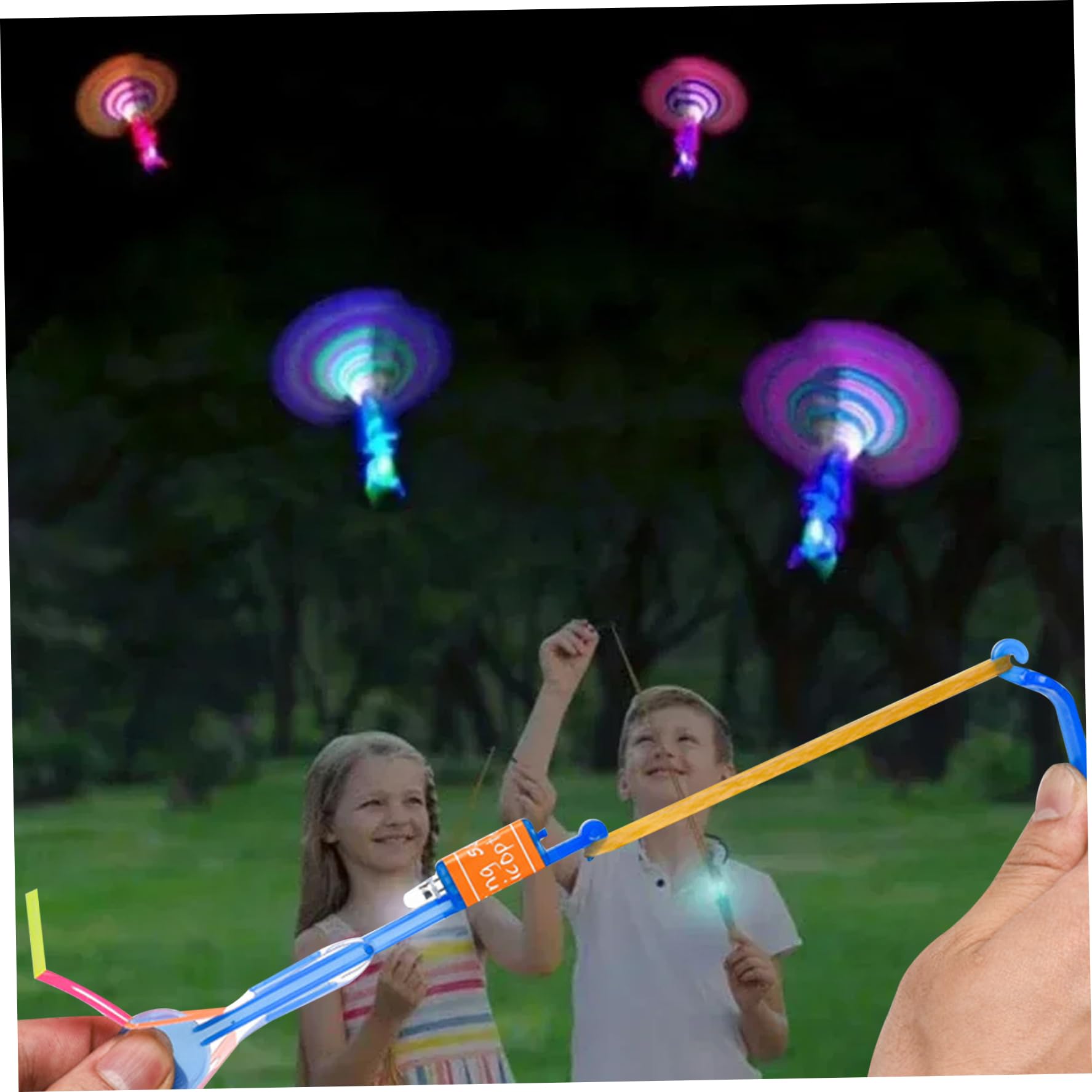 50pcs Spin Copter LED Flying Toy con tirachinas y Flechas Juguetes Brillantes Divertidos de Verano