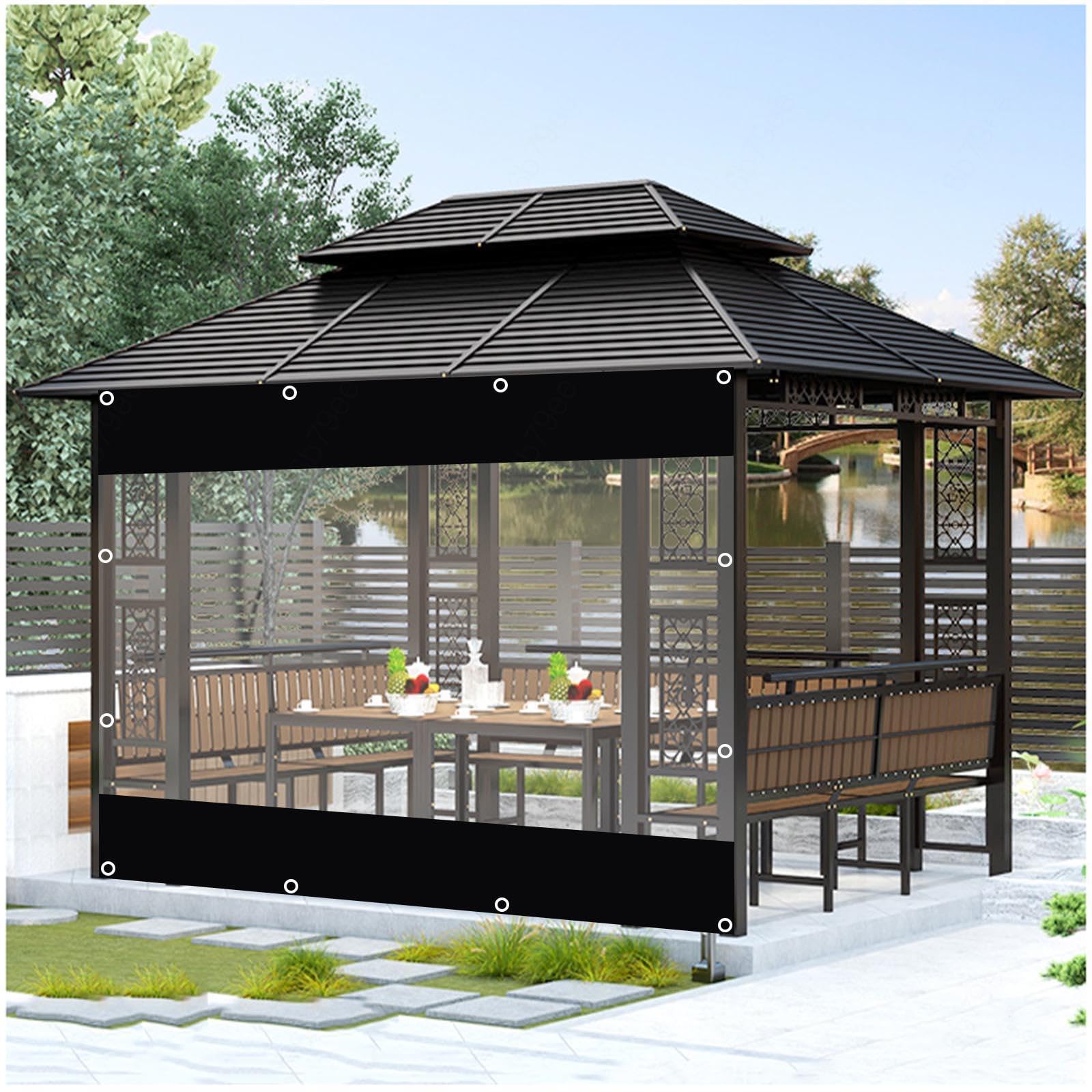 GJZQDKX Clear PVC Tarp Curtains Waterproof Outdoor Side Panels for Pergola Gazebo Carport Heavy Duty 0.5mm Tarpaulin WxH 4.2x2.3m (13.8x7.5ft)