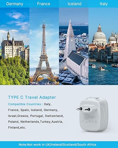 Vista 7 de VINTAR - Paquete de 2 adaptadores de corriente para Italia, adaptador de enchufe de viaje con 2 USB y 2 salidas americanas, adaptador de salida 4