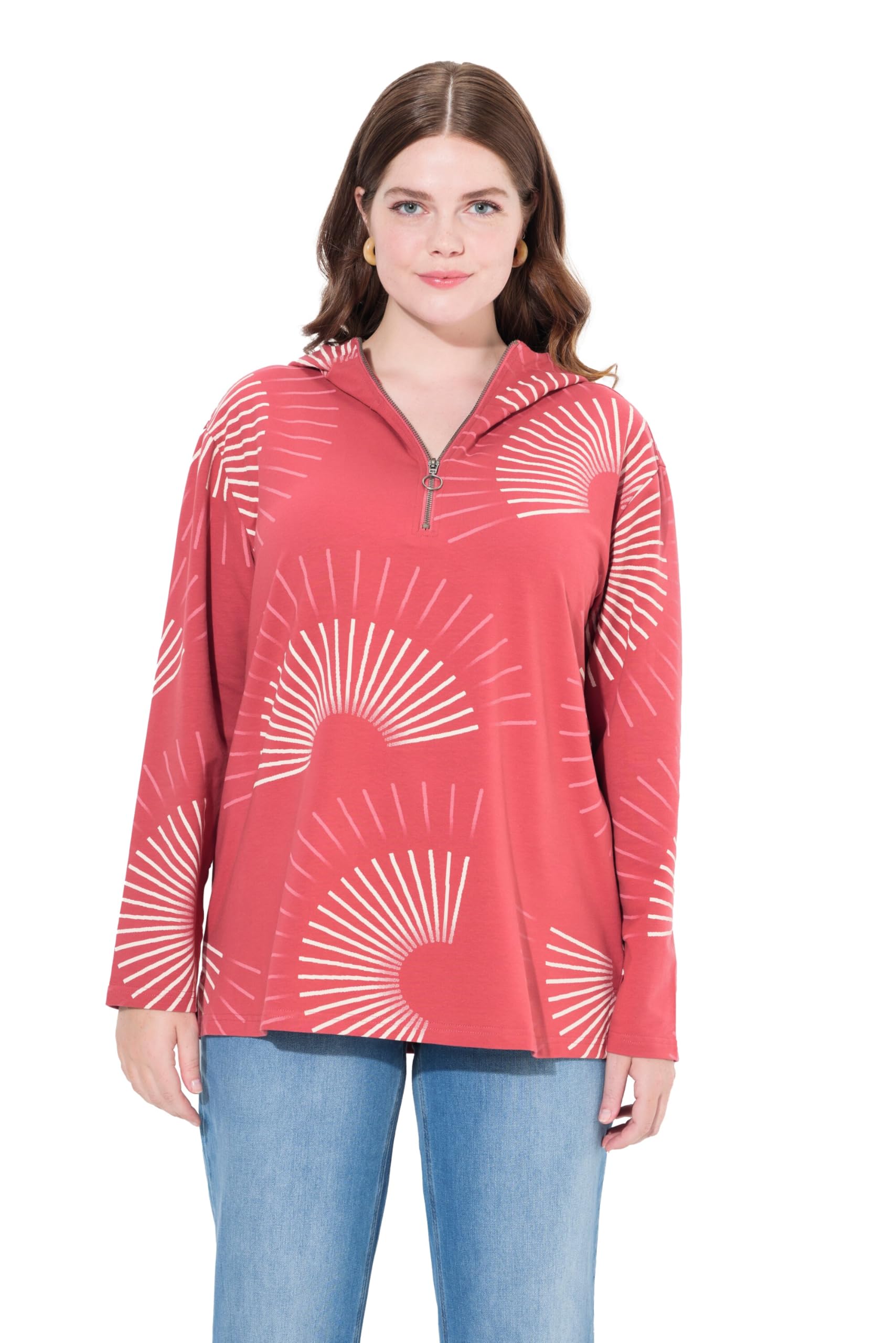 Ulla Popken Damen große Größen Übergrößen Plus Size Hoodie, grafischer Druck, Kapuze, Langarm, Biobaumwolle 834366