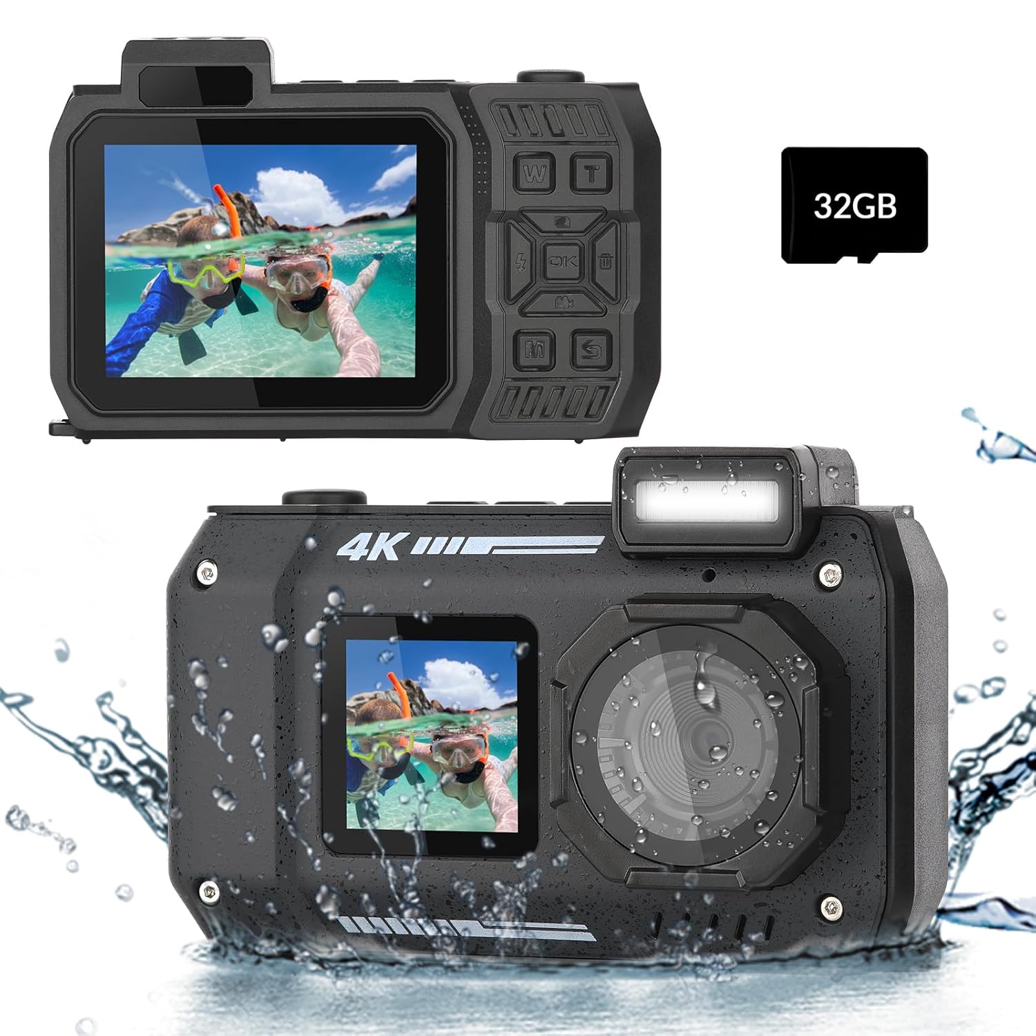 4K FHD Digital Camera 33 FT Underwater Camera,48MP Autofocus Waterproof Camera with Selfie Dual Screens 2500 mAh Built-in Battery,Compact Point and Shoot Digital Camera for Teens,18X Zoom,Black