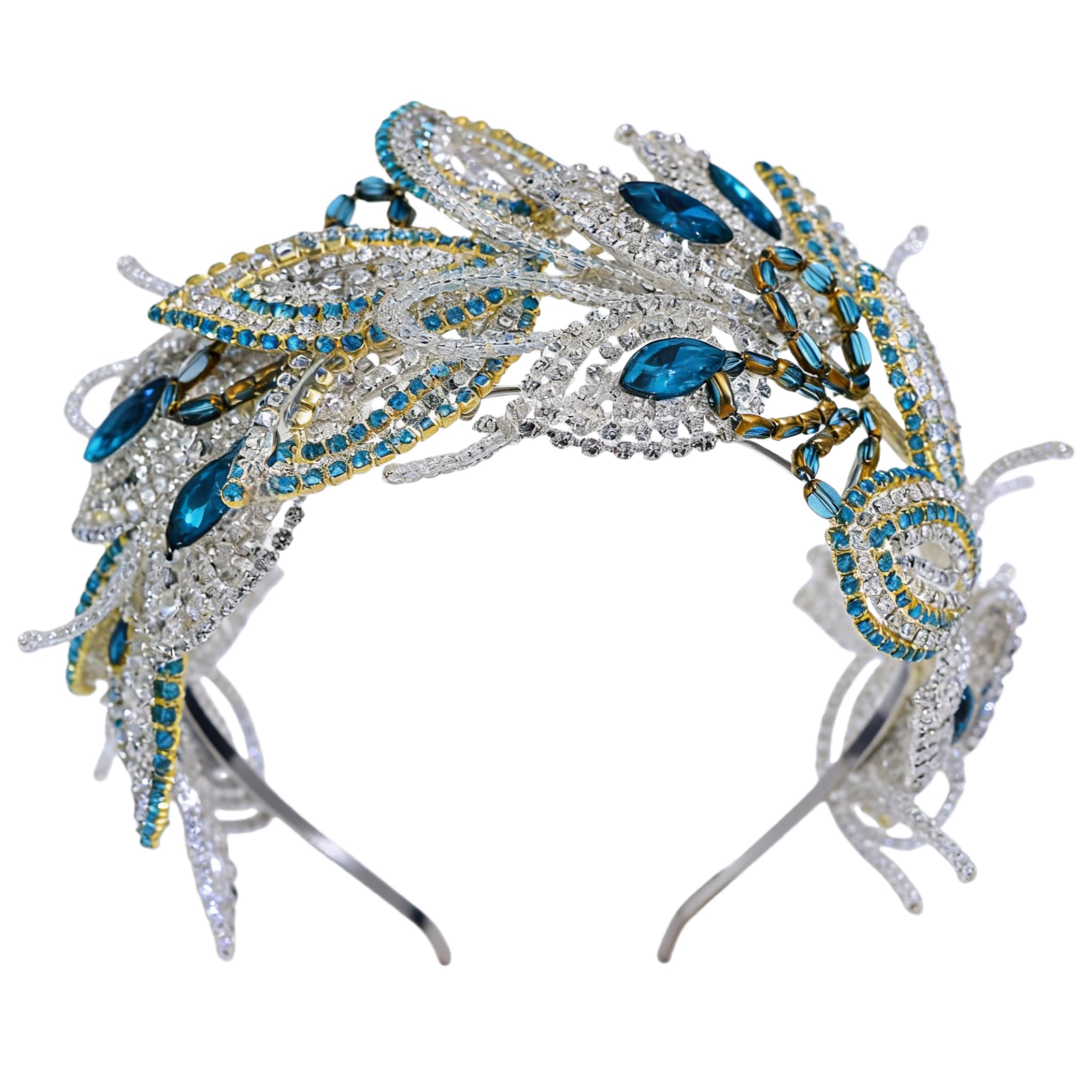 HNYYX Wedding Rhinestones Headpiece for Bride, Bridal Hair Accessories with Beaded Leaf,1920s Green Head Piece for Women A157