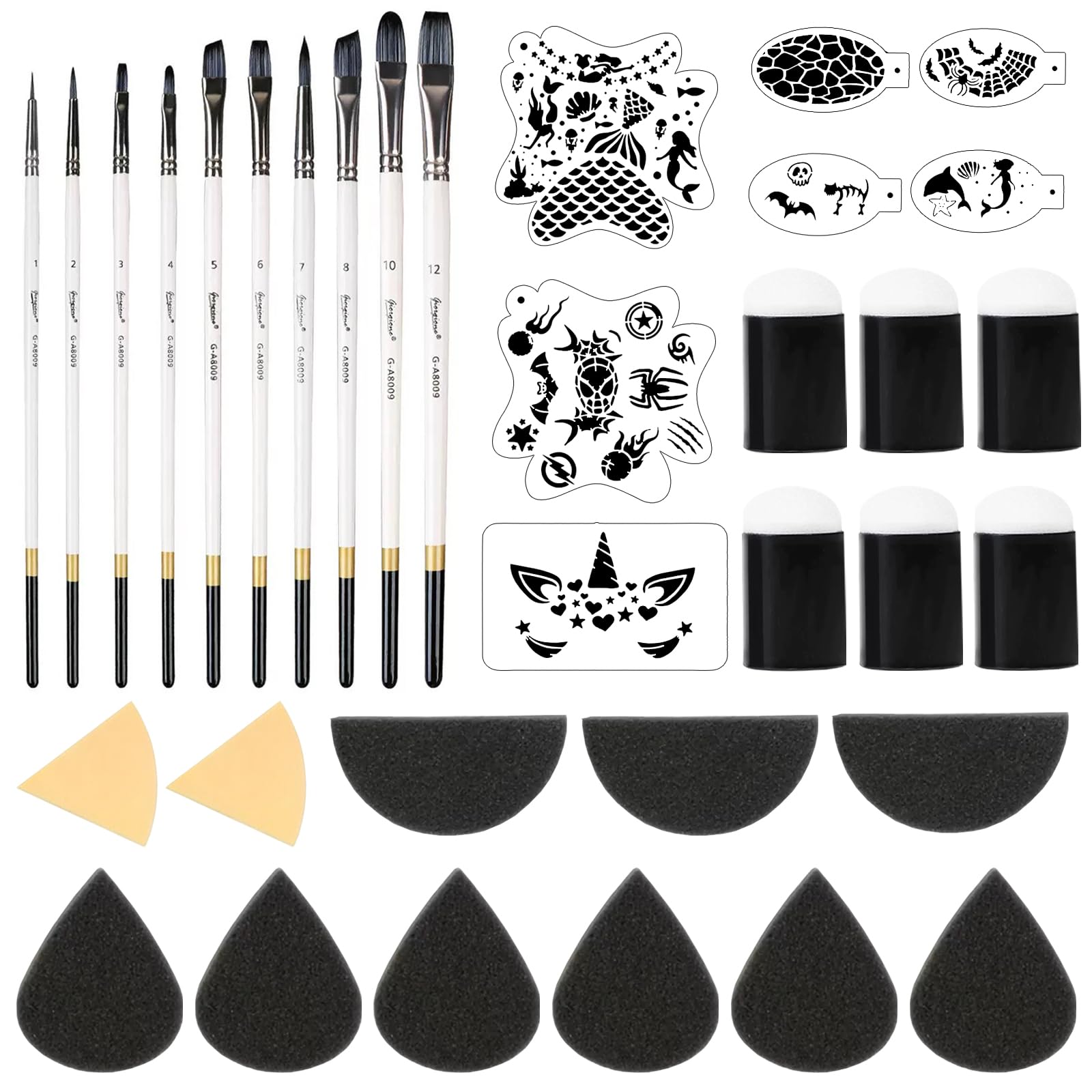 QZLSAYSL Face Painting Brushes and Sponges Face Paint Brush Set 32pcs