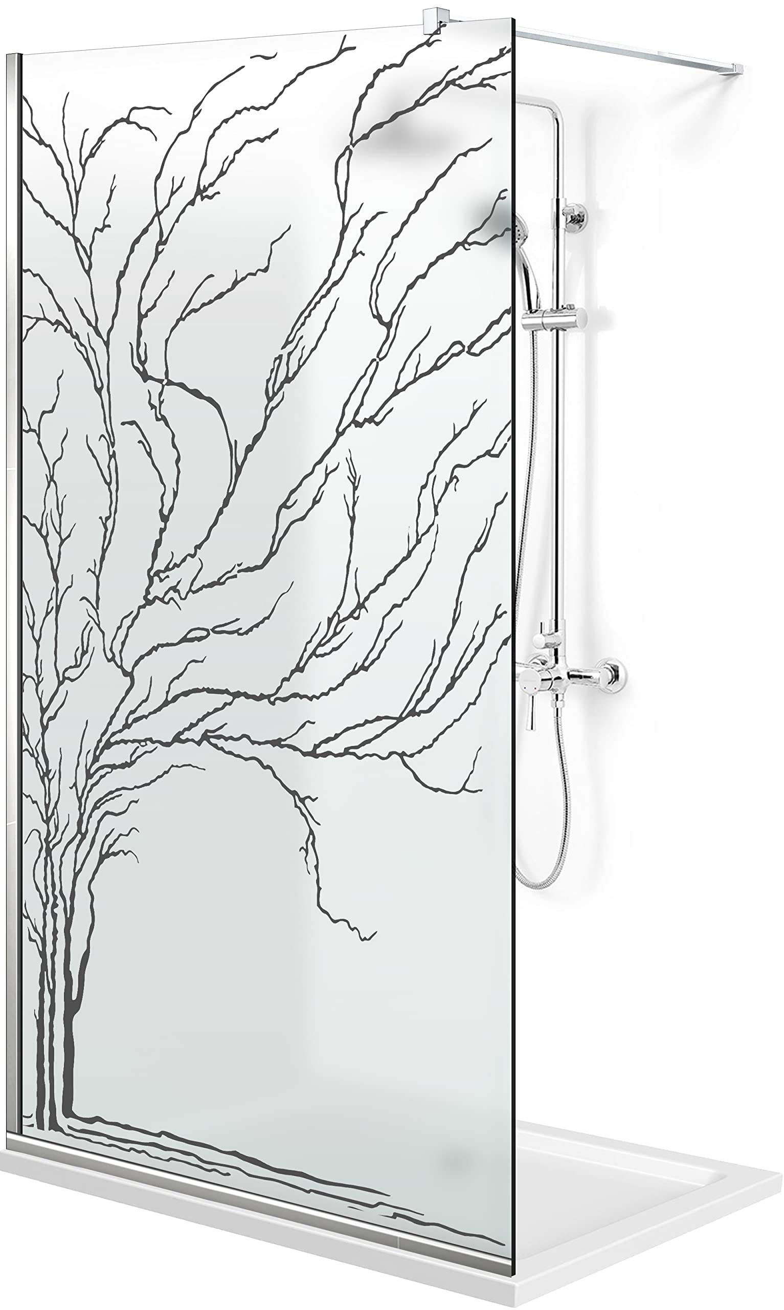 Aqua Roy Modell INOX Baum 100 cm ab 70/80/90/100/110/120 Walk in Duschabtrennung satinierte Glasscheibe 8 mm dunkelgrau Nano beschichtet sandgestrahltes Muster Edelstahl (100x195 cm)