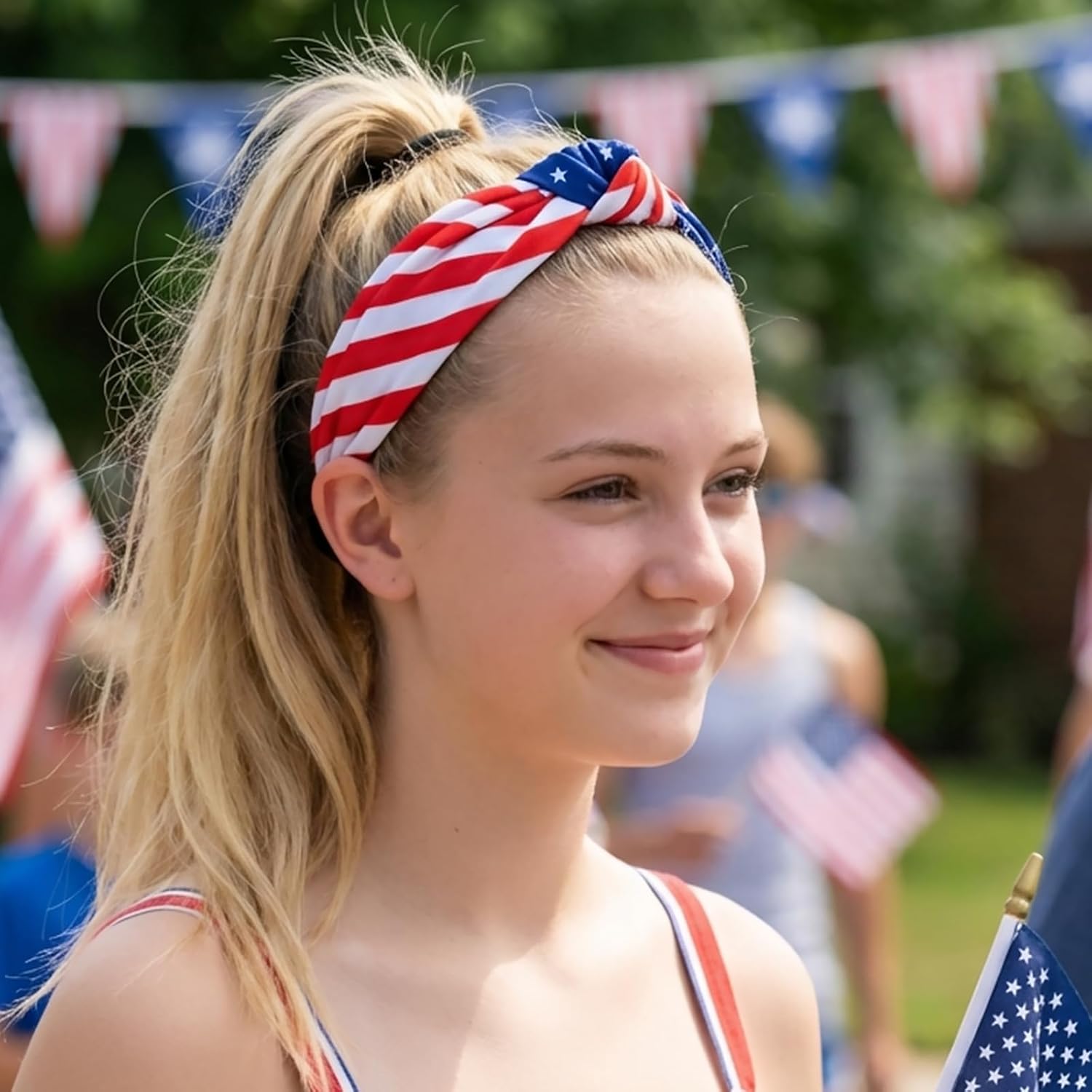 American Flag Headband for Women Girls, 4th of July Accessories, Patriotic Red White and Blue Wide Knotted Headbands, USA Independence Day Memorial Day Hair Accessories for Festive Outfits - Image 6