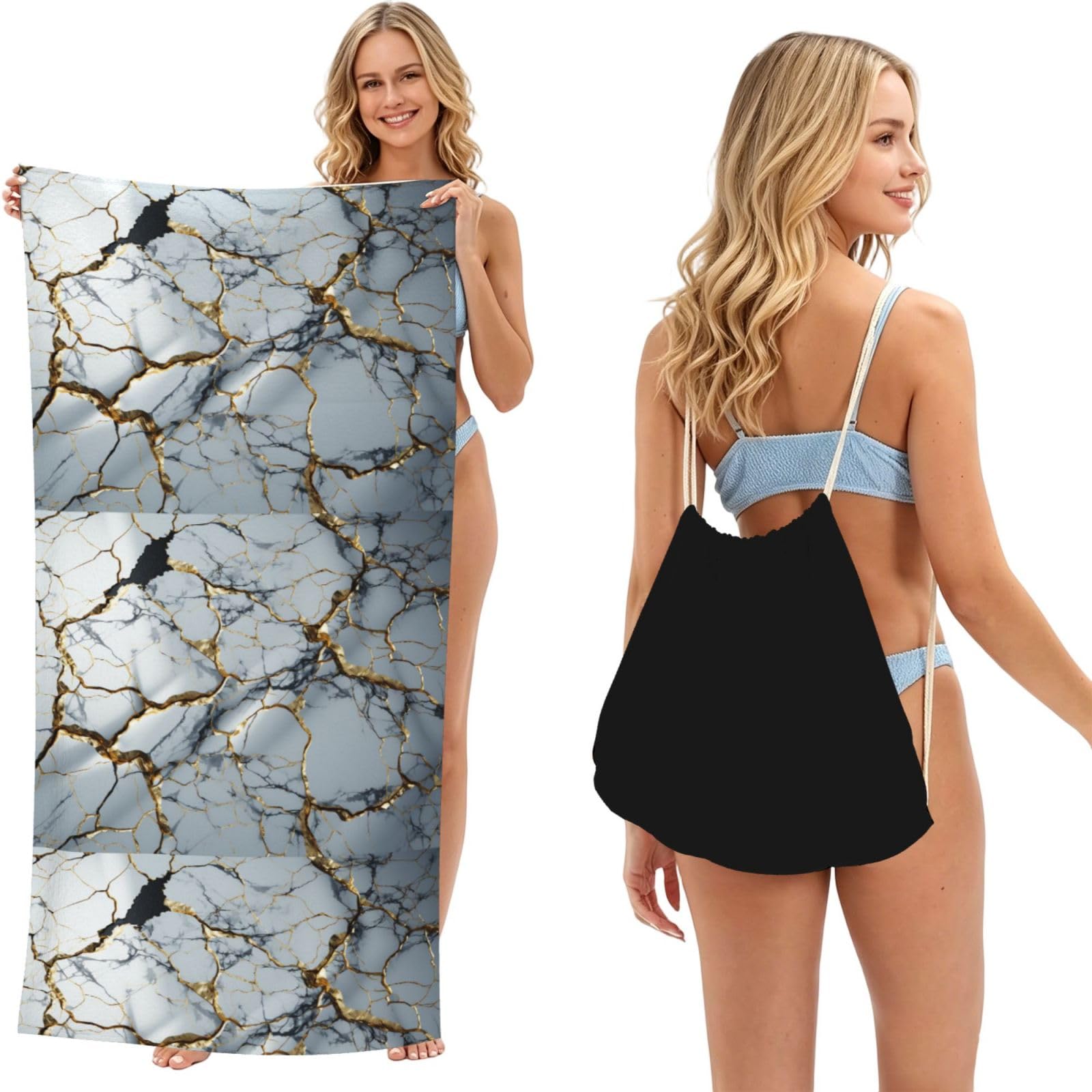 SKGOHLH Marble crack 2in1 Packable Beach Towel Bag Women