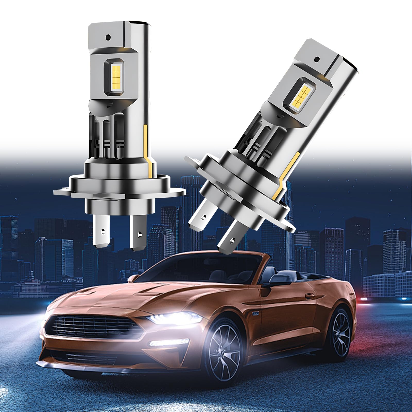 dawfall 2 PCS LED Car Lighting Bulbs with Silent Cooling Fan, Super Bright Waterproof Metal Vehicle Bulb Replacement, Universal Automotive Lighting Bulb for Truck SUV Car (White Light #H7)