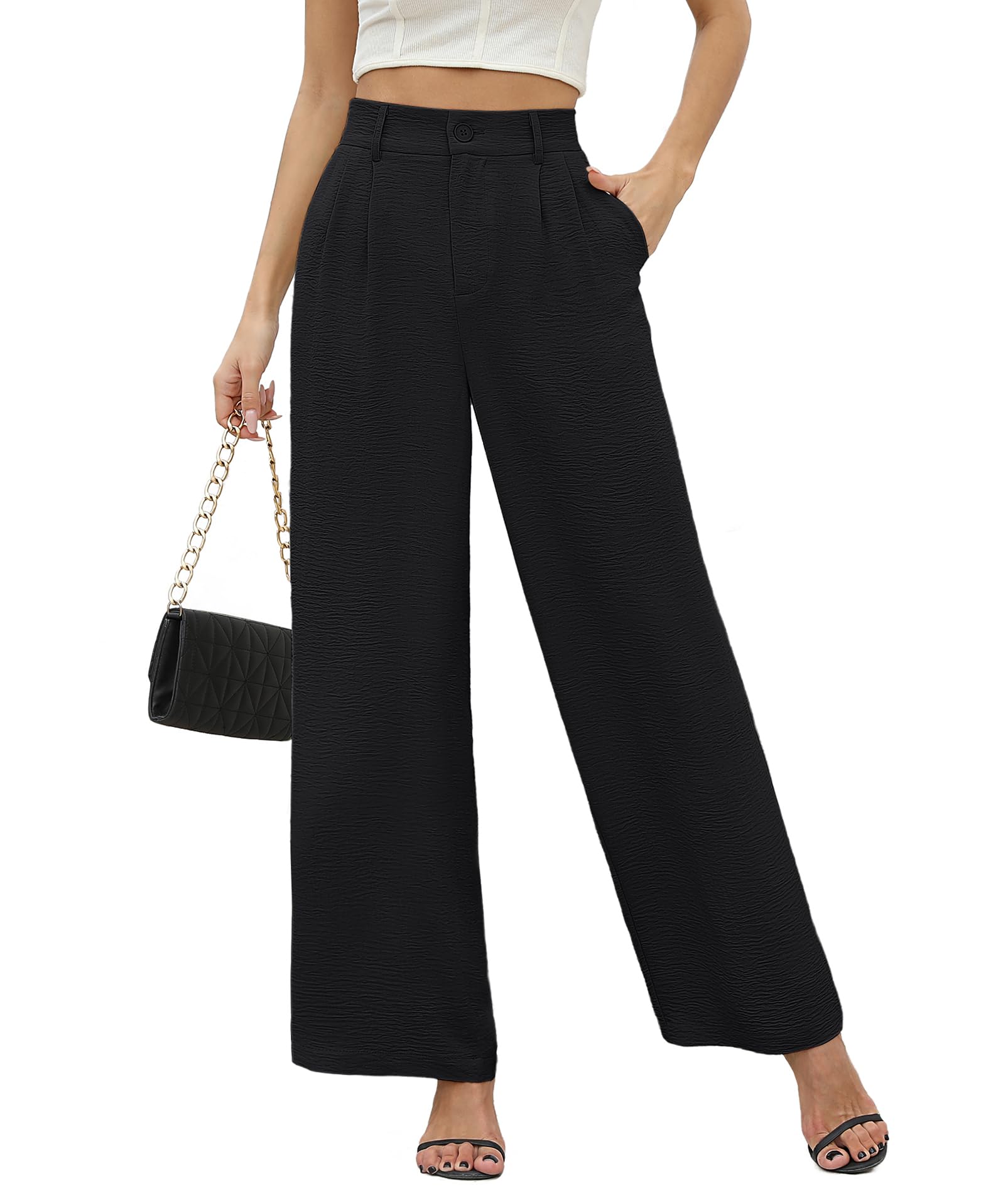 CZYINXIAN Womens Casual High Waisted Wide Leg Pants Flowy Business Work Casual Pants with Pockets