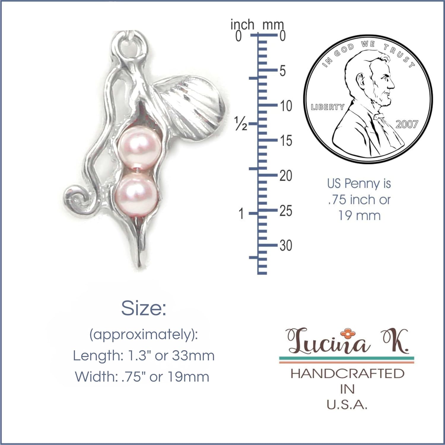 Pea Pod Necklace - 2 Peas in a Pod - Gift Packaged for Mom, Grandmother, Best Friend - Handcrafted Pewter Made in USA