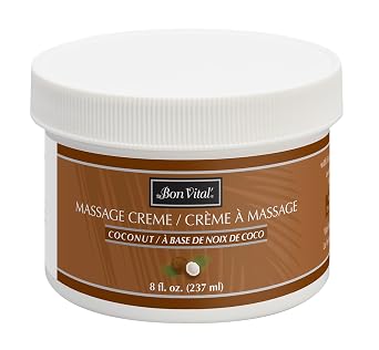 Bon Vital Coconut Massage Creme Made with 100% Pure Fractionated Coconut Oil, Moisturizer to Repair Dry Skin, No Greasy Feel, Anti-Aging Cream for Professional Massage, 8 Ounces Packaging May Vary