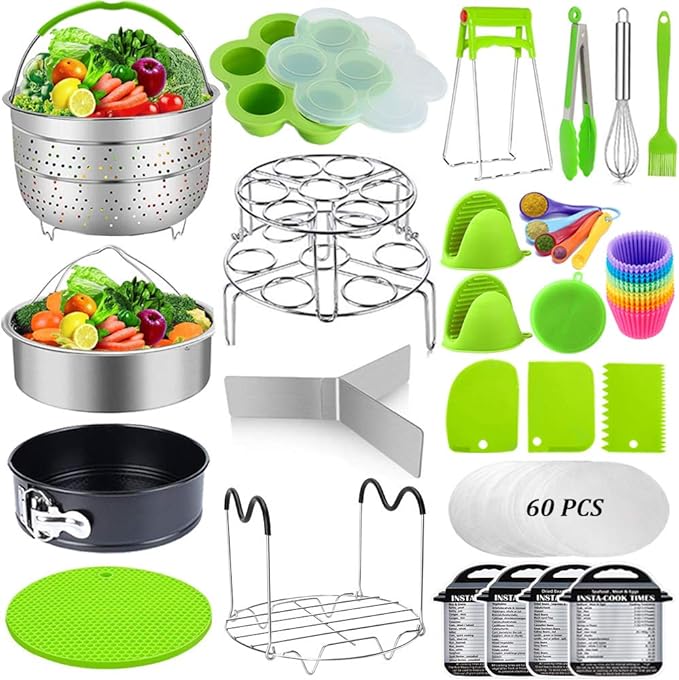 Sugaroom 101 PCS Pressure Cooker Accessories Set Compatible with Instant Pot Accessories 6 qt 8 quart - 2 Steamer Baskets, Springform Pan, Egg Rack, Egg Bites Mold, Steamer Rack and More