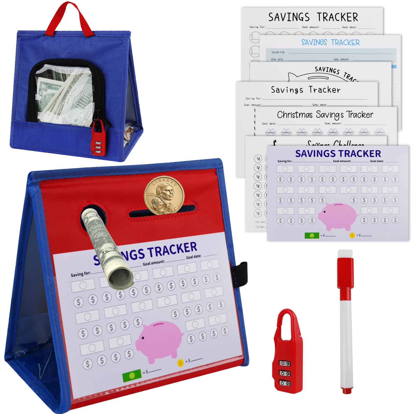 ZKOO Savings Challenge Box, Wallet & Budget Planner, Money Organizer Book with Combination Lock and Hanging Loop - Savings Tracker, Budget Binder, and Money Management Accessories