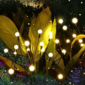 Firefly Lights, 6LED Solar Outdoor Lights, Solar Garden Lights, Waterproof Decorative Lights Yard Patio Pathway Decoration Landscape Starburst Swaying Light, Warm(4 Pack)