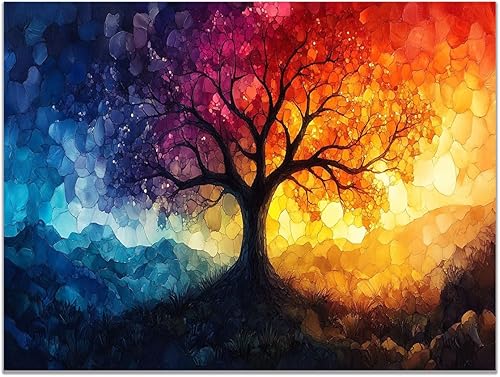 VOCBAN Tree of Life Wall Art The Picture Artwork Canvas Prints Tree Pictures Poster Retro Artwork for Bedroom Living Room Home Decoration(yellow