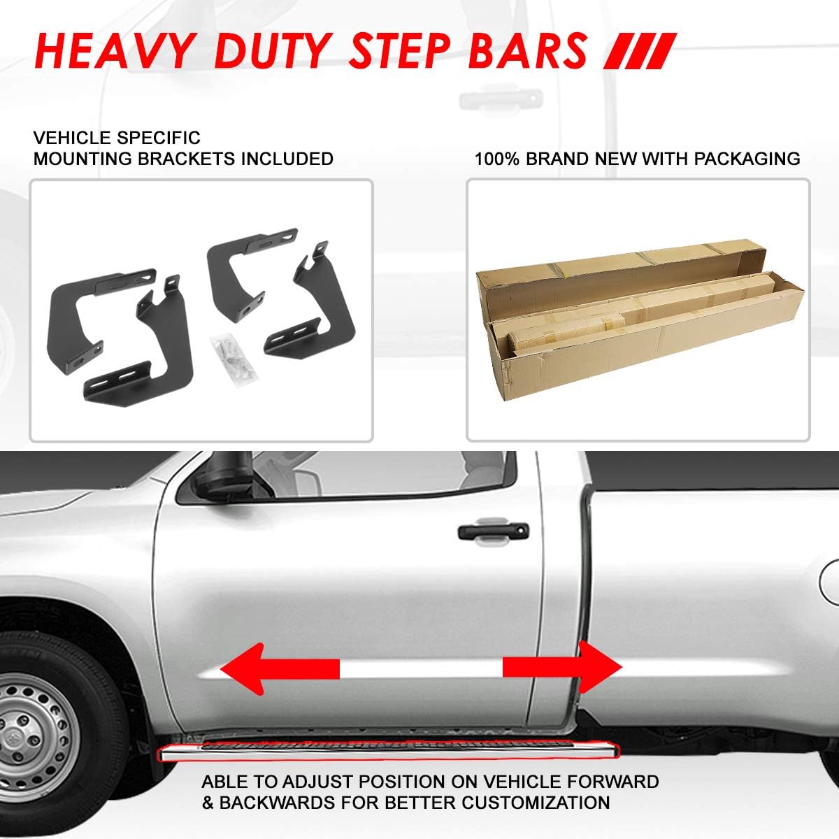 Auto Dynasty 5 Inches Running Boards Compatible with 2007-2017 Toyota Tundra 2-Door Regular Cab, Stainless Steel Side Step Nerf Bar, Polished Chrome