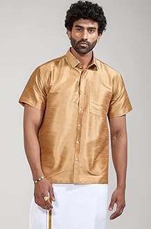 Men's Silk Blend Ethnic Shirt - Half Sleeves, South Indian Traditional Shirt for Weddings, Festivals, & Casual Wear