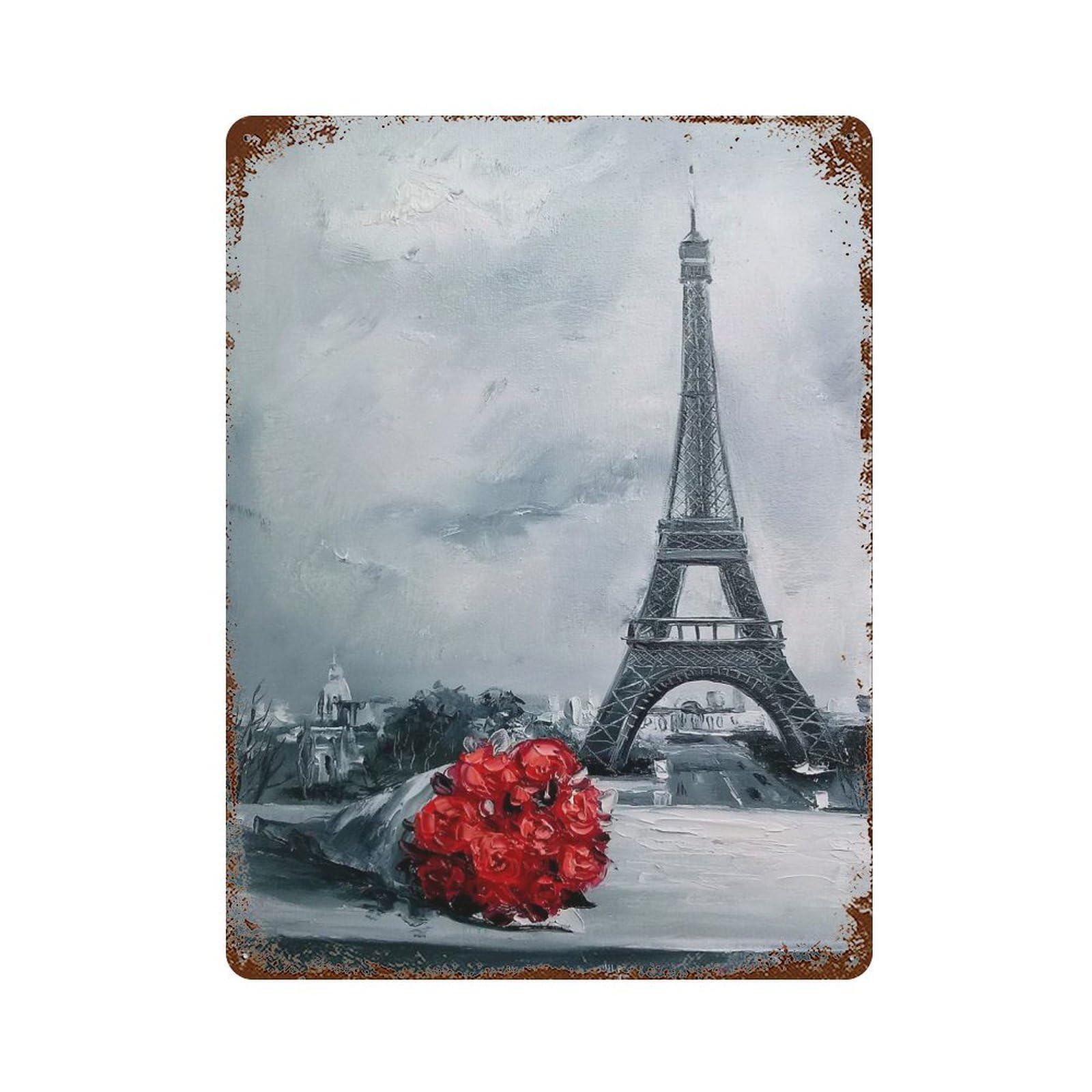 Vintage Rust Metal Sign with Bouquet for Parisian Women Design 15.7"x11.8", for Farmhouse, Kitchen And Entryway Decor, Novelty Wall Decor