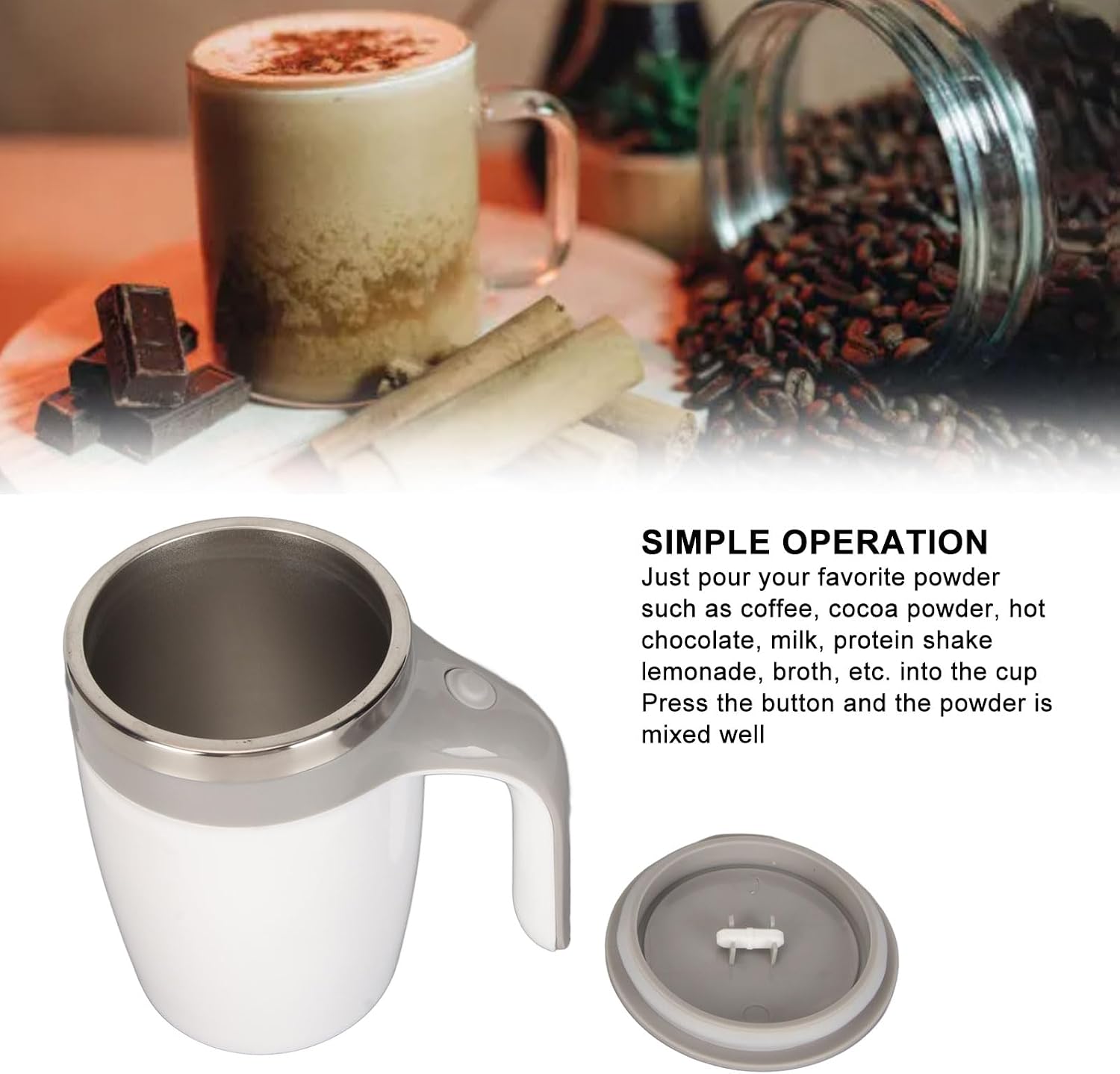 Self Stirring Coffee Mug with Lid, 380ml USB Rechargeable Automatic Stirring Coffee Mug, Electric Self Stirring Cup Self Stirring Coffee Cup Stainless Steel for Coffee, Tea, Milk, Hot Chocolate