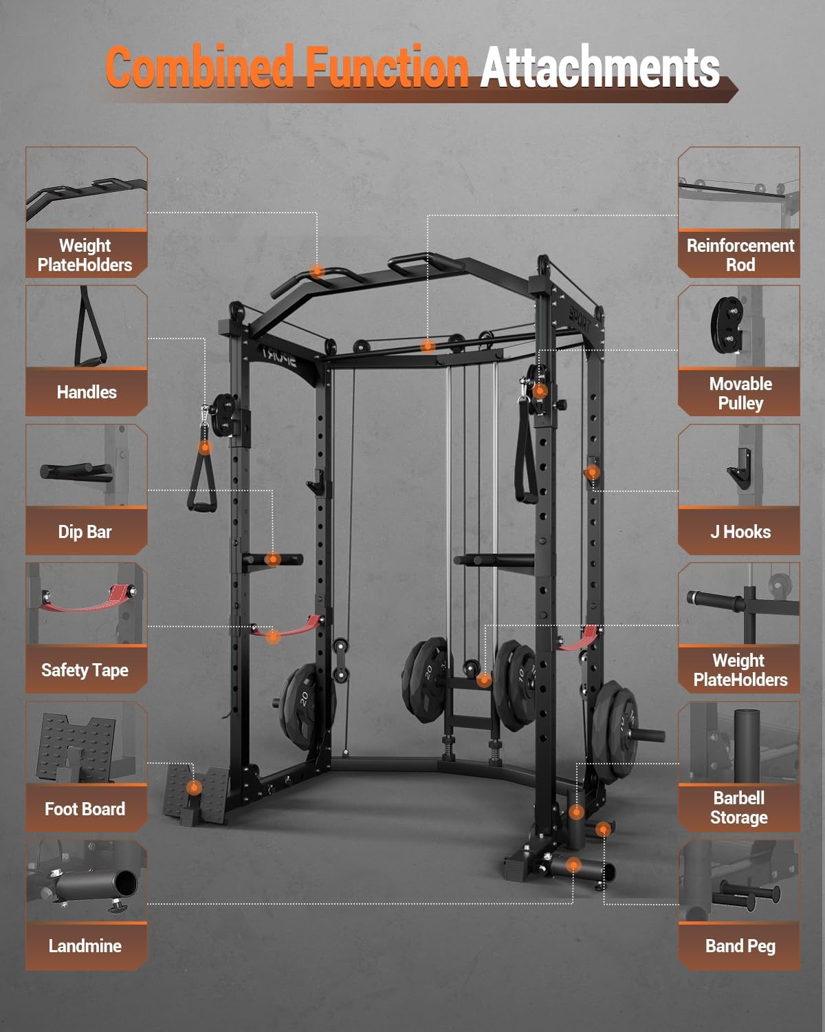 HOMLANE HOMLANE Power Cage – 2000lbs Capacity with Multi-Function Attachments - Image 3