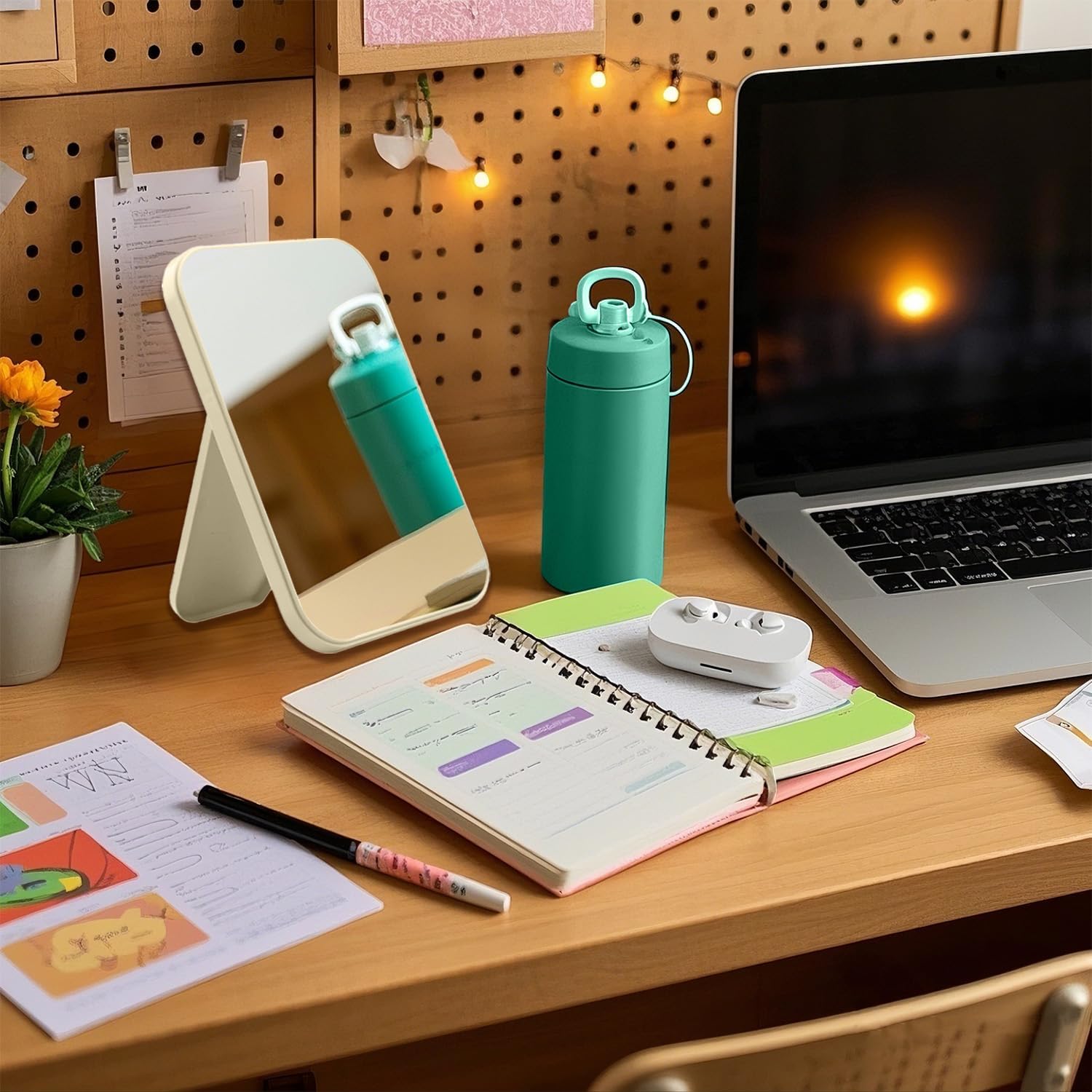 Makeup Mirror, 12 Pack 8" Travel Mirror Travel Makeup Desk Mirror, Mirror for Desk Portable Mirror for Sleepover Slumber Birthday Party Favors Gift, 4 Color