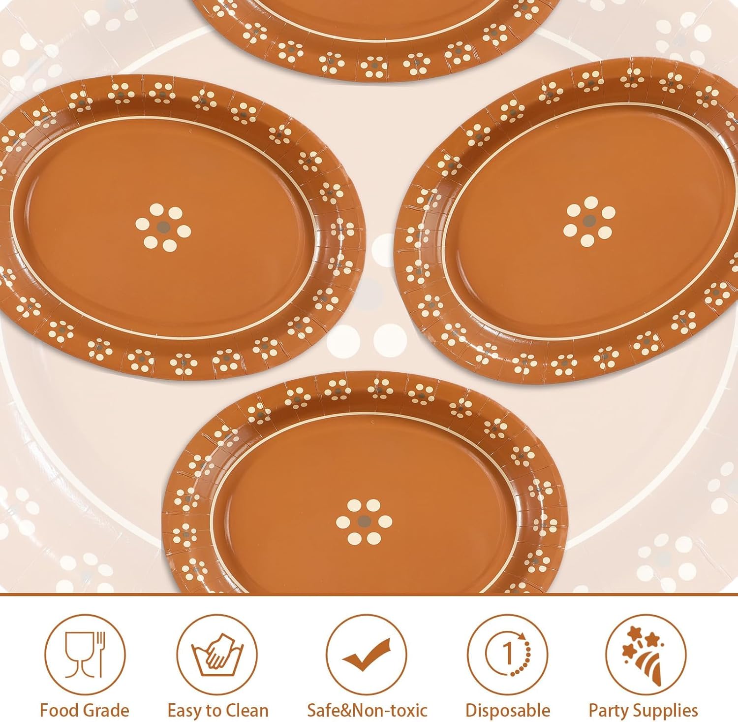 100Pcs Platos De Barro Mexicanos Oval Paper Plates 10" x 12" Large Disposable Heavy Duty Mexican Terracotta Clay Pottery Dessert Platters for Cielito Lindo Birthday Wedding Party Supplies Decorations