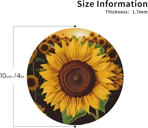 Miniatura 3 de Hermoso juego de 4 posavasos de cuero con estampado de girasol, impermeables, antiquemaduras, para sala de estar, mesa de café de 4 pulgadas