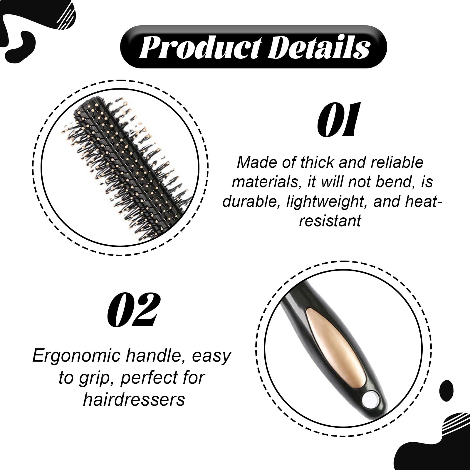 QINCAWIN Round Hair Brush, Curly & Straight Hair, Black, 23x3.5cm/9.05x1.38inch, Smoothing, Daily & Salon Use, Female - Image 3