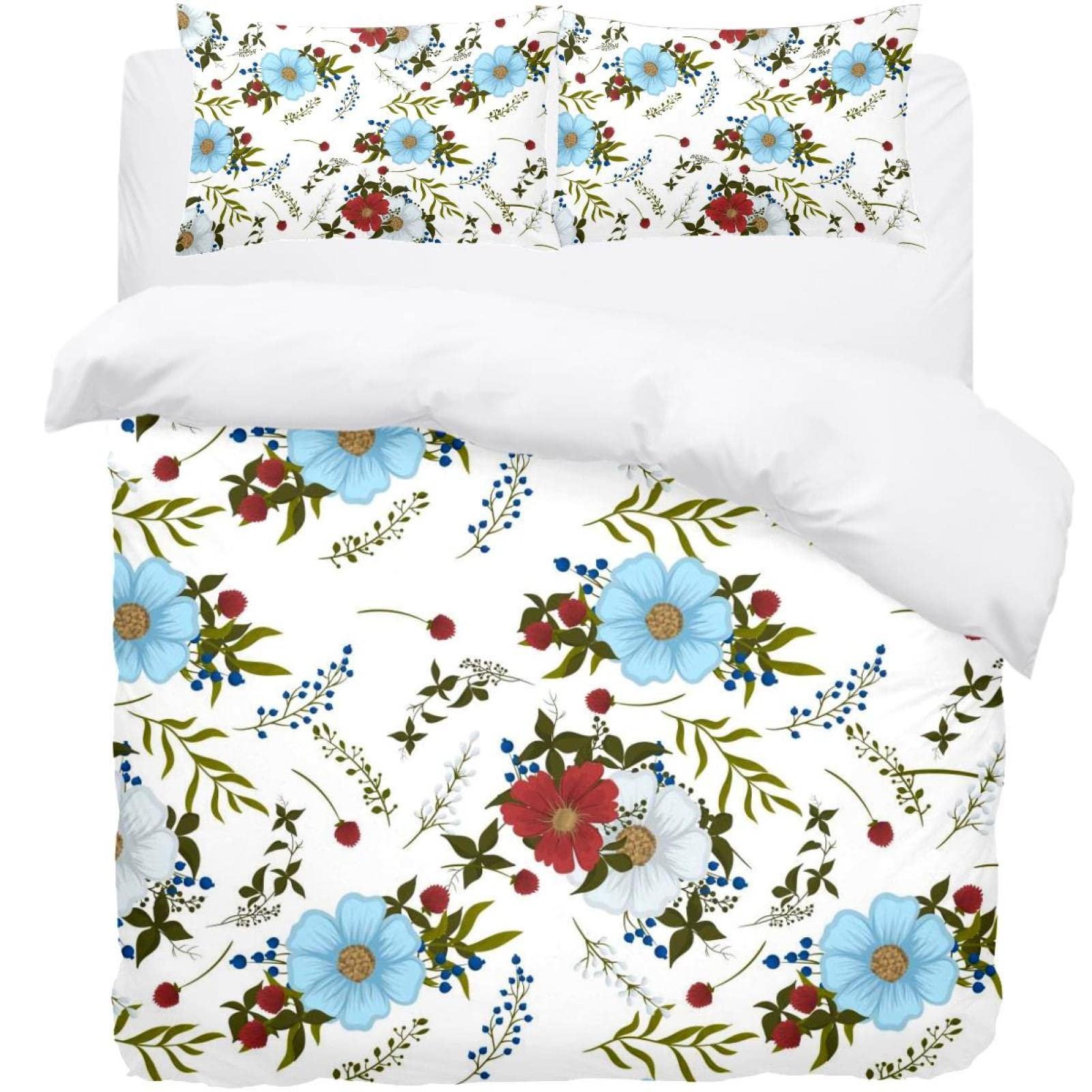 Housse de couette motif floral rétro et taies d'oreiller pour parure de lit ultra douce