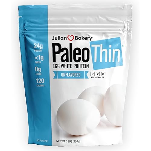 Julian Bakery Paleo Thin Protein Powder | Egg White | Unflavored | 25g Protein | Soy-Free | GMO-Free | 2 LBS | 30 Servings