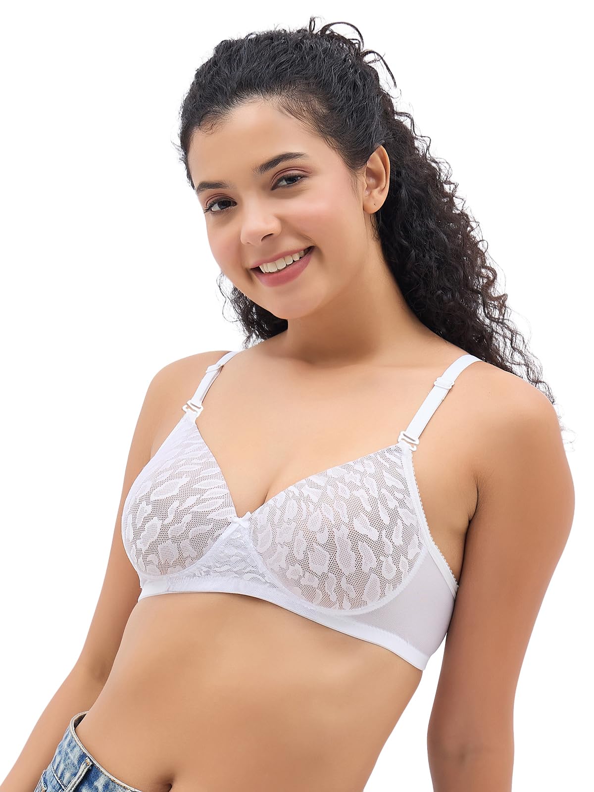 Clovia Women's Casual T-Shirt Bra with Lightly Padded Lace, White, 36B