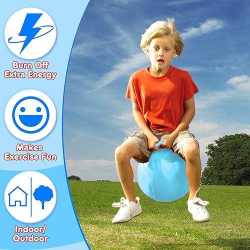 Miniatura 4 de Lewtemi 3 pelotas de salto de salto, pelota de ejercicio con mango y bomba de aire para deportes al aire libre, juegos escolares, ejercicio (serie