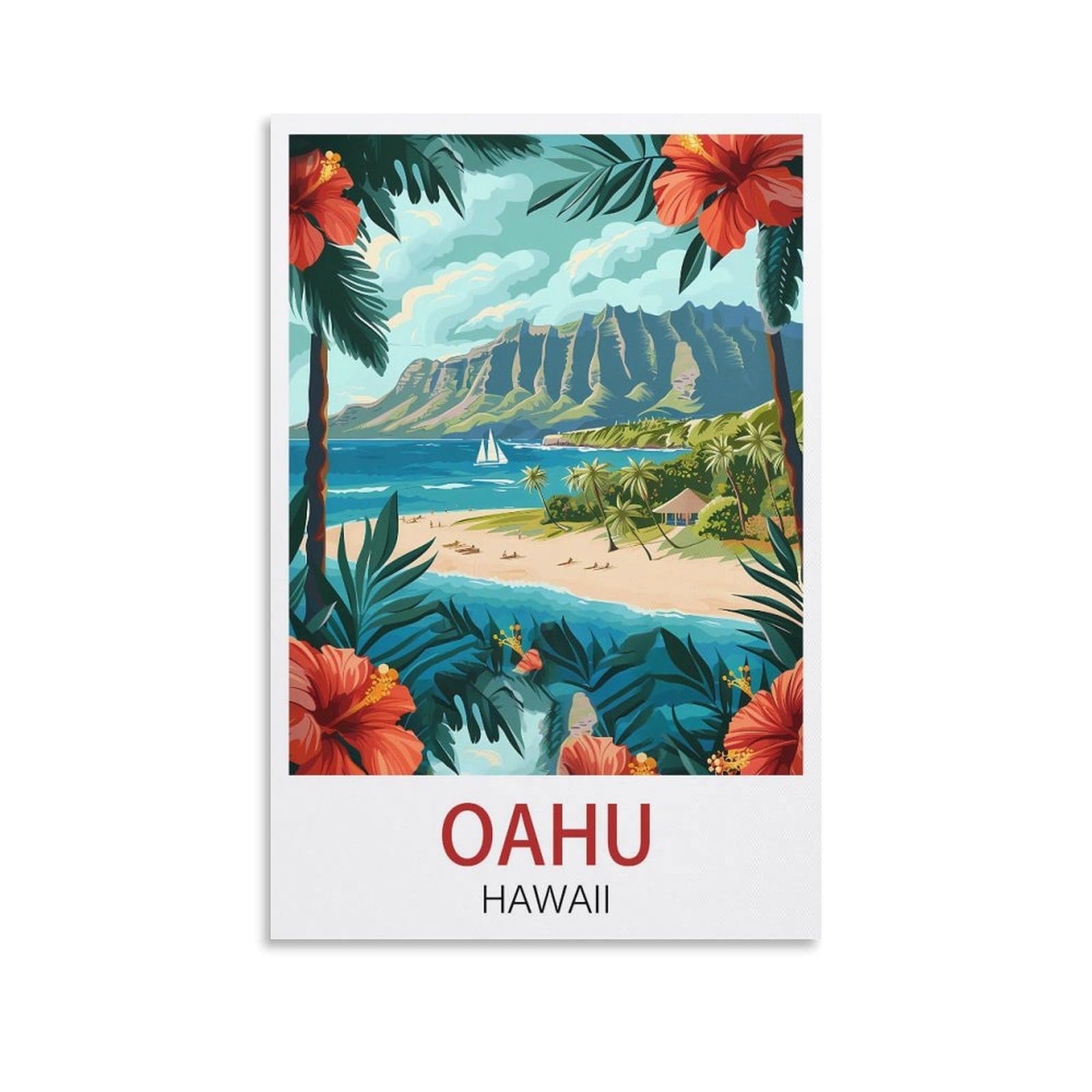 EZMLFA 5D Diamond Painting Kits for Adults,Oahu Hawaii,DIY Full Round Drill Diamond Dot Gem Art Kits for Adults,Crafts for Decor 40x50cm