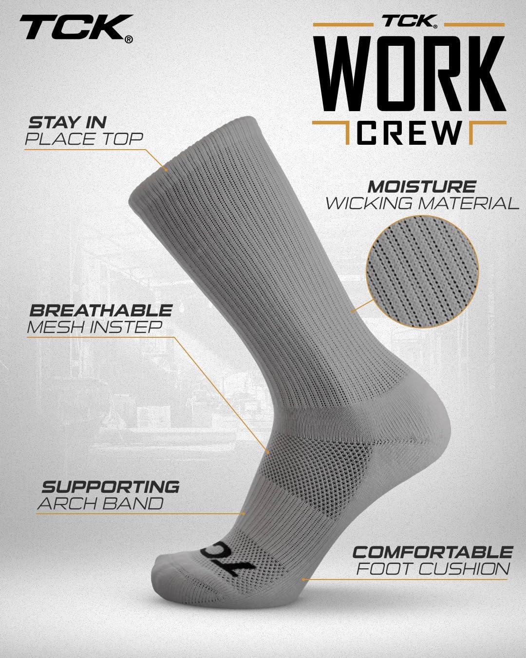 TCK Work & Athletic Crew Socks - Large, Grey, 12-Pack
